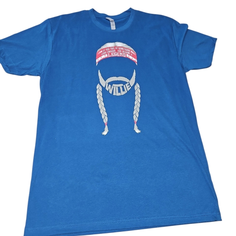 Next Level T-Shirt Mens L Blue Willie Nelson Legend Graphic Braid Headband Tee